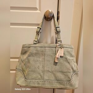 Coach Suede Mint Green Bag #5079 Silver Hardware